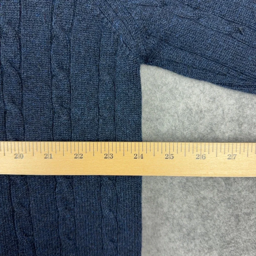 Paul Stuart 100% Cashmere Sweater Mens XL 1/4 Zip Cable Knit Blue Made in Italy